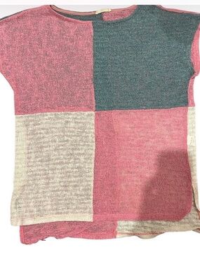 ODDY Colorblock Knit Top in Pink, Teal & Cream